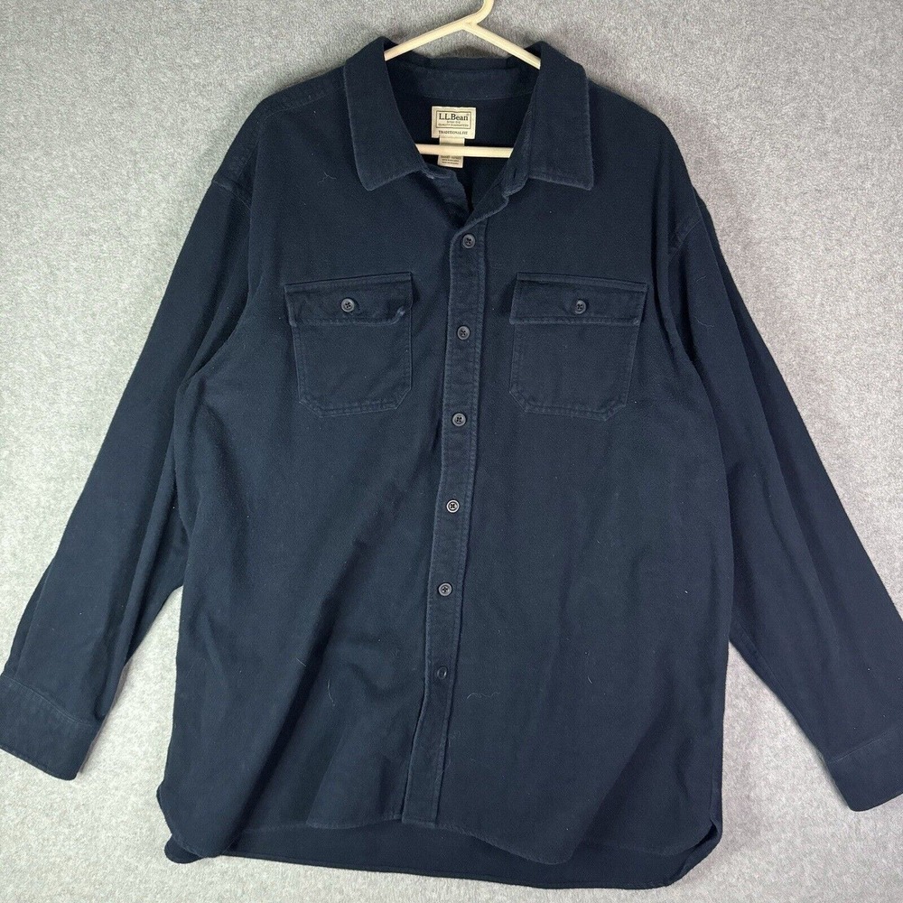 Vintage LL Bean Flannel Shirt Men 2XL Blue Chamois Cloth Button Up Double Pocket